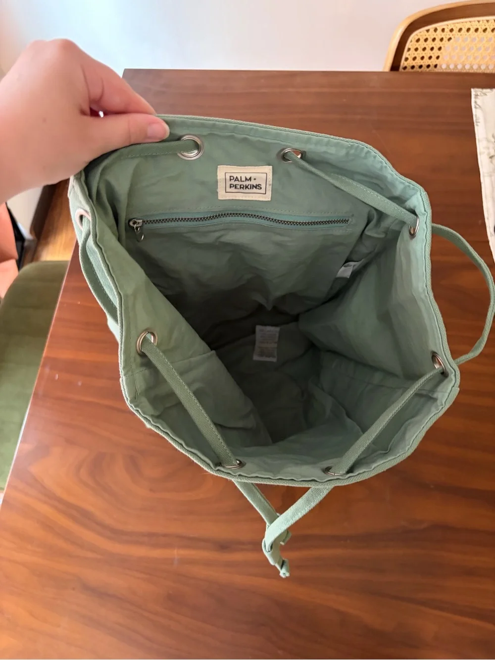 Minimal Olive Green Canvas Drawstring Backpack